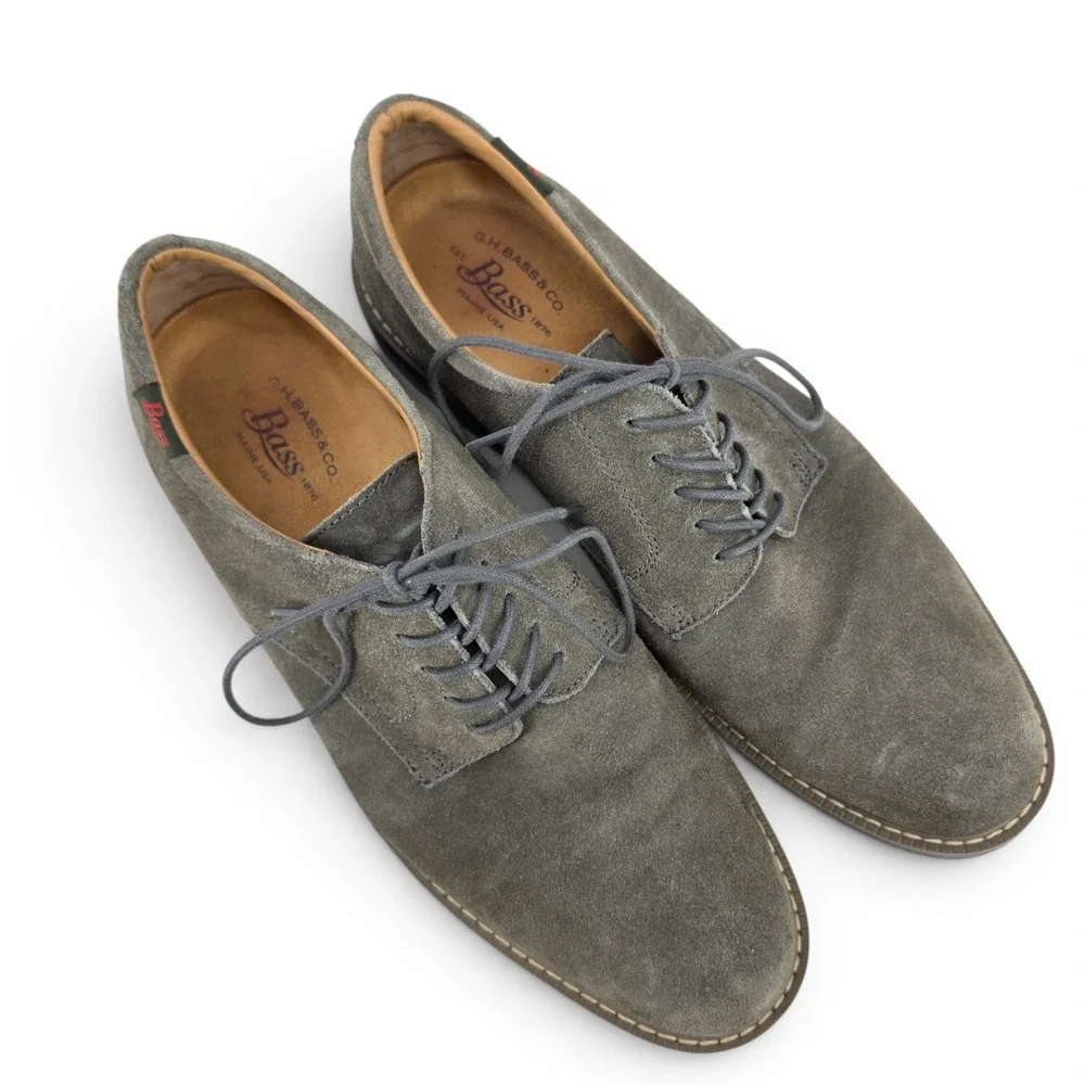 Bass Pasadena II Mens 10.5M Gray Suede Derby Oxford Shoes Leather Upper EUC